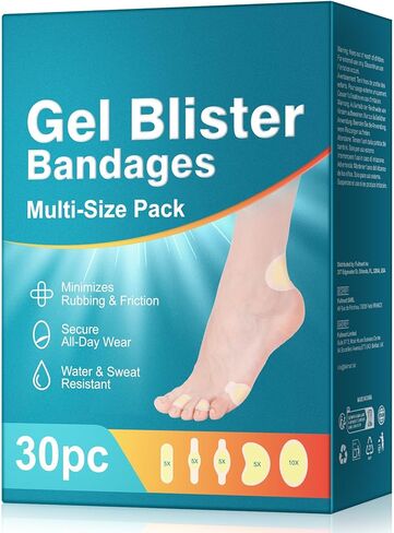 30 قطعة من ضمادات البثور الجل الغروانية المائية، أربطة بثور لاصقة مقاومة للماء متعددة الأحجام، وسادات بثور مقاومة للماء ووسائد بثور للكعب وأصابع القدم والقدم in Kuwait