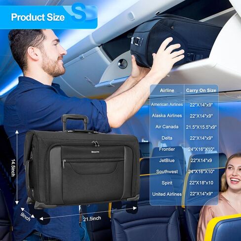 22 Inch Rolling Garment Bag for Business Trips, Carry On Suitcase with Built-In Hanging Clothes Section, 4 Spinner Wheels, Suit & Dress Travel Luggage (Men/Women) in Saudi Arabia