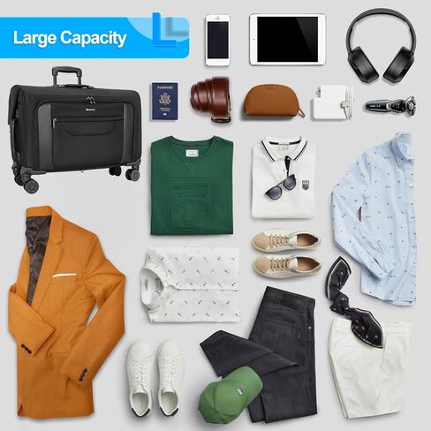 22 Inch Rolling Garment Bag for Business Trips, Carry On Suitcase with Built-In Hanging Clothes Section, 4 Spinner Wheels, Suit & Dress Travel Luggage (Men/Women) in Saudi Arabia