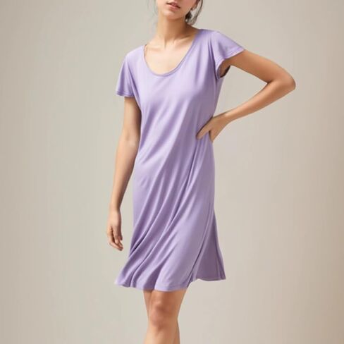 Ladies Nightdress With Chest Pad Without Rims Vest Comfort Mid-long Pajamas Short Sleeve Nightdress in Saudi Arabia