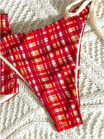 Verdusa Women's 3 Piece Boho Gingham Halter String Bikini Set High Cut Swimsuit with Boyshorts in Saudi Arabia