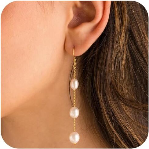 Pearl Dangle Earrings for Women, Dainty Gold Earrings 14K Gold Drop Earrings for Women Trendy Hypoallergenic Long Gold Wedding Earring Small Formal Prom Earring Waterproof Fashion Womens Jewelry in Saudi Arabia