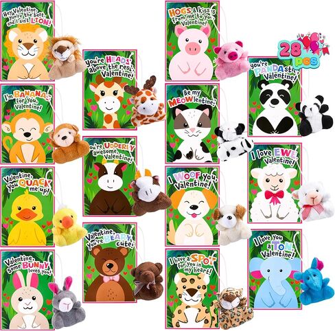 JOYIN 28 Pack Mini Plush Animals Toys with Gift Cards, Mini Animal Plush Toys for Day Gifts, Classroom Exchange Cards and Party Favor in Saudi Arabia