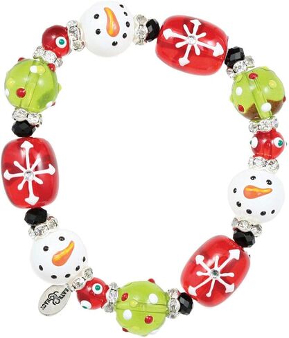 Kate & Macy Sparkling Snowman Holiday Christmas Winter Seasonal Wintertime women's painted glass & acrylic beads rhinestones elasticized stretch bracelet jewelry made by Clementine Design. in Saudi Arabia