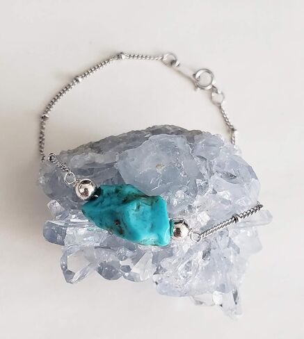 LTC Designs Sterling Silver Cosmic Chain Bracelet with Rough Turquoise Center Station, 7" in Saudi Arabia