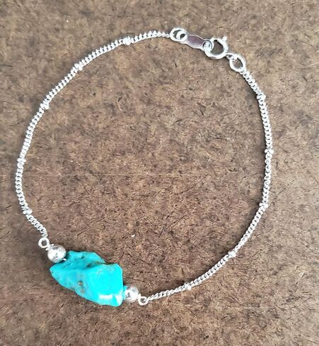 LTC Designs Sterling Silver Cosmic Chain Bracelet with Rough Turquoise Center Station, 7" in Saudi Arabia