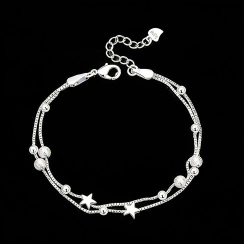 Dainty Heart Bead Bracelet for Women | Silver Layered Chain Link Stackable Jewelry Gift for Her in Saudi Arabia