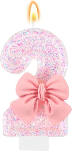Pink Birthday Candle Bow Number 1 Candle Cake Topper Cupcake Decor 1st Birthday Party Decorations Anniversary Celebrations Supplies Favors in Saudi Arabia