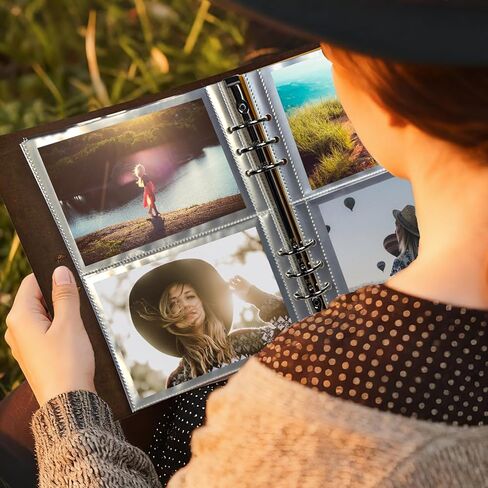 ألبوم صور مقاس 4 × 6 200 صورة، ألبومات صور من الجلد الطبيعي مع مساحة للكتابة (30 ورق كتابة كرافت)، ألبوم صور لحفلات الزفاف العائلية والسفر (الحب) in Kuwait