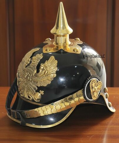 خوذة بيكلهاوب الألمانية البروسية من الحرب العالمية الأولى والثانية مع لمسات نحاسية، خوذة الضابط الإمبراطوري سبايك، خوذات بيكلهاوبين يمكن ارتداؤها | أزياء العصور الوسطى هيلم درع SCA LARP طبق الاصل زي الفضة in Kuwait