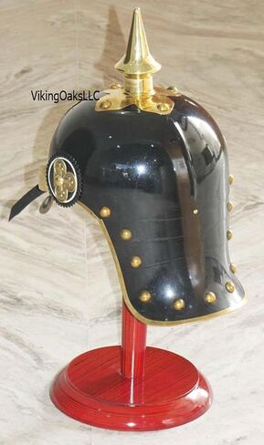 خوذة بيكلهاوب الألمانية البروسية من الحرب العالمية الأولى والثانية مع لمسات نحاسية، خوذة الضابط الإمبراطوري سبايك، خوذات بيكلهاوبين يمكن ارتداؤها | أزياء العصور الوسطى هيلم درع SCA LARP طبق الاصل زي الفضة in Kuwait