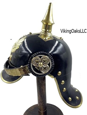 خوذة بيكلهاوب الألمانية البروسية من الحرب العالمية الأولى والثانية مع لمسات نحاسية، خوذة الضابط الإمبراطوري سبايك، خوذات بيكلهاوبين يمكن ارتداؤها | أزياء العصور الوسطى هيلم درع SCA LARP طبق الاصل زي الفضة in Kuwait