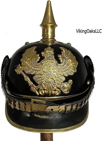 خوذة بيكلهاوب الألمانية البروسية من الحرب العالمية الأولى والثانية مع لمسات نحاسية، خوذة الضابط الإمبراطوري سبايك، خوذات بيكلهاوبين يمكن ارتداؤها | أزياء العصور الوسطى هيلم درع SCA LARP طبق الاصل زي الفضة in Kuwait