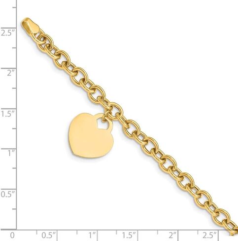 Sonia Jewels Real 14k Yellow Gold Heart Charm Bracelet - with Secure Lobster Lock Clasp 8.25" (Width = 15mm) in Saudi Arabia