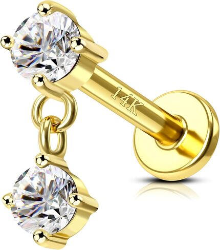 COCHARM 14K الذهب اللولب الزنمة الغضروف القرط مسمار شقة Back16g الذهب الحقيقي محارة اللولب الزنمة ثقب المجوهرات استرخى 14Kt الشفاه Labret مسمار داخليا مترابطة in Saudi Arabia