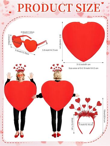 Valentine’s Day Costume Adult Red Heart Costume Accessories Cupid Cosplay Headband Sunglasses for Women Men Heart Shaped Clothing Outfit for Valentines Anniversary Wedding Party Supplies in Kuwait