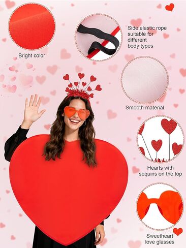 Valentine’s Day Costume Adult Red Heart Costume Accessories Cupid Cosplay Headband Sunglasses for Women Men Heart Shaped Clothing Outfit for Valentines Anniversary Wedding Party Supplies in Kuwait