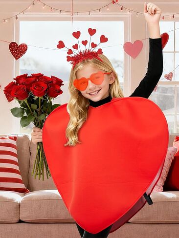 Valentine’s Day Costume Adult Red Heart Costume Accessories Cupid Cosplay Headband Sunglasses for Women Men Heart Shaped Clothing Outfit for Valentines Anniversary Wedding Party Supplies in Kuwait