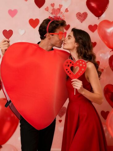 Valentine’s Day Costume Adult Red Heart Costume Accessories Cupid Cosplay Headband Sunglasses for Women Men Heart Shaped Clothing Outfit for Valentines Anniversary Wedding Party Supplies in Kuwait