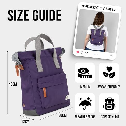 ORI LONDON Medium Tote Bag Backpack - Nylon Tote Backpack for Women & Men with Wide Mouth, Chunky Zippers, Multiple Pockets, Adjustable Straps - The Bantry, Peri Purple Backpack, 15.75x 11.81x 4.72 in Kuwait