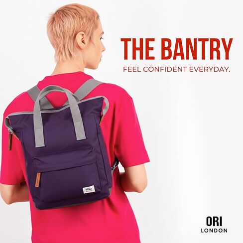 ORI LONDON Medium Tote Bag Backpack - Nylon Tote Backpack for Women & Men with Wide Mouth, Chunky Zippers, Multiple Pockets, Adjustable Straps - The Bantry, Peri Purple Backpack, 15.75x 11.81x 4.72 in Kuwait