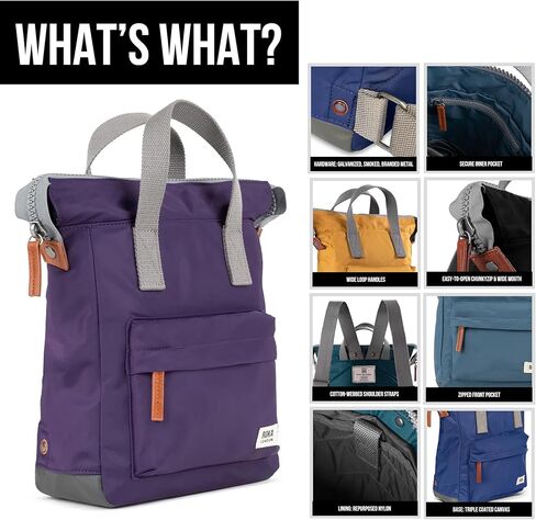 ORI LONDON Medium Tote Bag Backpack - Nylon Tote Backpack for Women & Men with Wide Mouth, Chunky Zippers, Multiple Pockets, Adjustable Straps - The Bantry, Peri Purple Backpack, 15.75x 11.81x 4.72 in Kuwait