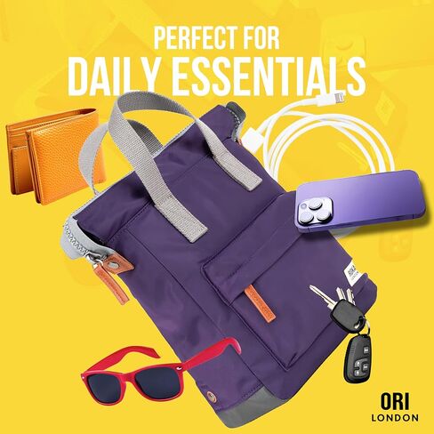 ORI LONDON Medium Tote Bag Backpack - Nylon Tote Backpack for Women & Men with Wide Mouth, Chunky Zippers, Multiple Pockets, Adjustable Straps - The Bantry, Peri Purple Backpack, 15.75x 11.81x 4.72 in Kuwait