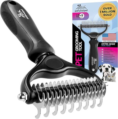 اربط فرشاة Deseshedding الخاصة بك - Rake Undercoat على الوجهين للكلاب والقطط - تمشيط المقطوع وأداة التخفيف من أجل الاستمالة ، واسعة إضافية in Kuwait