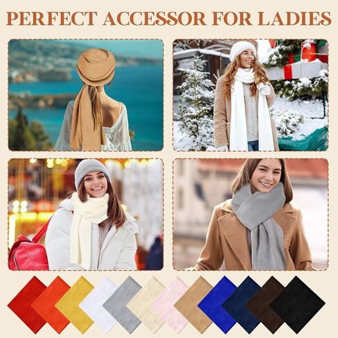 12 Pcs Winter Fleece Scarves for Women Solid Warm Winter Long Scarf Bulk Cold Weather Shawl for Men Women (Multicolor) in Saudi Arabia
