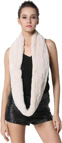 KAISHIN Real Knitted Fur Infinity Scarf for Women Rex Rabbit Fur Collar Winter Thickening Warm Neckerchief in Saudi Arabia