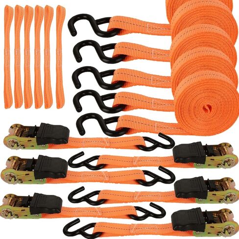 HNBun 4Pack Ratchet Straps Heavy Duty, 1.5in x 20Ft Ratchet Tie Down Straps, 4400 LB Break Strength Ratchet Cargo Straps with Double J Hook for Moving Cargo, Motorcycle, Appliances, Lawn Equipment in Kuwait