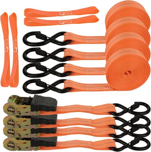 HNBun 4Pack Ratchet Straps Heavy Duty, 1.5in x 20Ft Ratchet Tie Down Straps, 4400 LB Break Strength Ratchet Cargo Straps with Double J Hook for Moving Cargo, Motorcycle, Appliances, Lawn Equipment in Kuwait