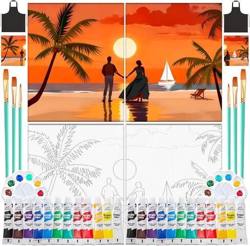 2pack 8 "x 10" Paint and sip kit for Adults，pre Drawn Canvas for Painting, Couples Painting Kit Date Night，DIY Paint Party Favors(Angel Wings) in Kuwait