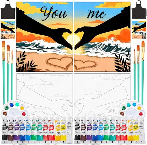 2pack 8 "× 10" طلاء ورشا للبالغين - قماش مسبق للطلاء ، الأزواج طقم طقم التاريخ ليلة الحفلات DIY (أجنحة الملاك) in Saudi Arabia
