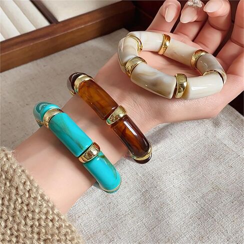 Bohemian Cylinder Acrylic Bangle - Retro Ethnic Style Elastic Wrist Accessory in Saudi Arabia