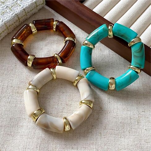 Bohemian Cylinder Acrylic Bangle - Retro Ethnic Style Elastic Wrist Accessory in Saudi Arabia