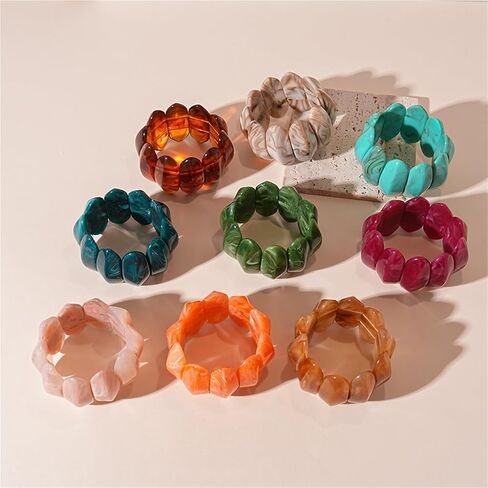 Bohemian Cylinder Acrylic Bangle - Retro Ethnic Style Elastic Wrist Accessory in Saudi Arabia