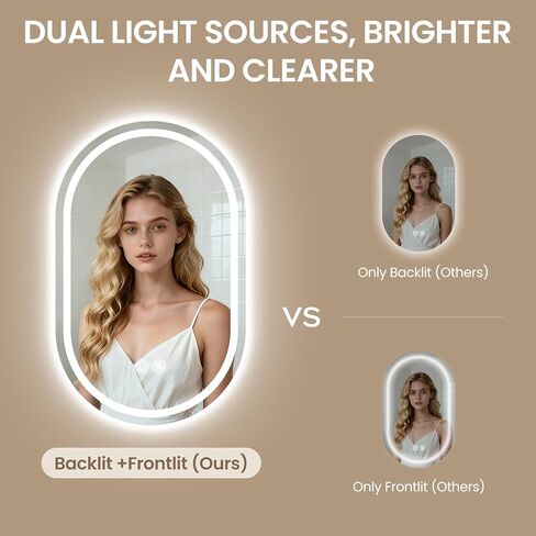 مرآة حمام بيضاوية LED، مرآة مقاس 32 × 20 بوصة مع ضوء، مرآة ذكية مضادة للضباب مقاومة للماء مع وظيفة الذاكرة، مرآة مضاءة قابلة للتعتيم in Kuwait