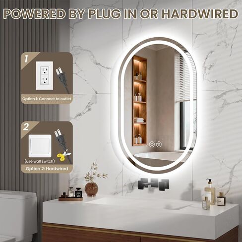 مرآة حمام بيضاوية LED، مرآة مقاس 32 × 20 بوصة مع ضوء، مرآة ذكية مضادة للضباب مقاومة للماء مع وظيفة الذاكرة، مرآة مضاءة قابلة للتعتيم in Kuwait