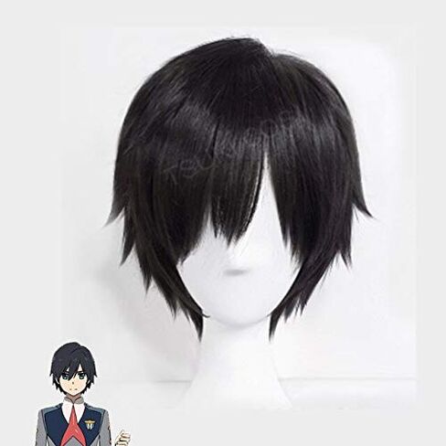 Japanese Anime Darling In The Franxx Cosplay Hiro Cosplay Women Short Black Hair 23Cm/9.06Inches Synthetic Hair娨 Cap Wig Only in Saudi Arabia