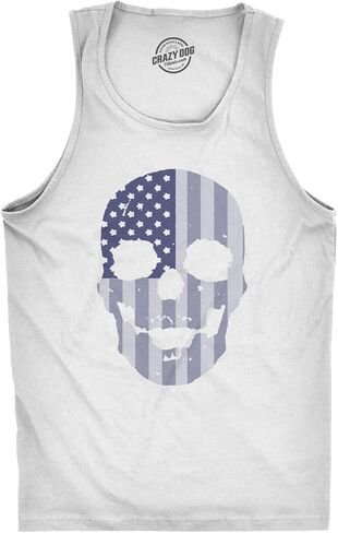 Crazy Dog T-Shirts Mens Fitness Tank Flag Skull Tanktop Cool 4th of July Skeleton Shirt in Saudi Arabia