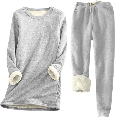 JiXiang Flannel Pajamas for Women Set Soft Comfy Fleece Pjs Pullover Pants Loose Plush Sleepwear Fuzzy Loungewear for Winter in Saudi Arabia