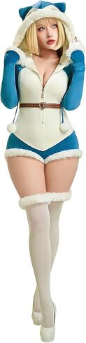 Mobbunny Women Anime Derivative Onesie Pajamas Fluffy Bodycon Hooded Romper Homewear with Belt in Saudi Arabia