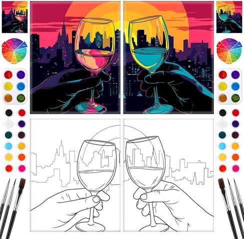 2 Pack Couples Pre Drawn Canvas Paint Kit for Adults Valentines Sip and Paint Art Gifts Valentine's Day Gnome Theme Stretched Canvas for Couples Game Date Night Anniversary, 8'' x 10'' in Saudi Arabia
