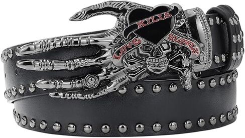 Mens Belt Leather Skull Buckle Belt Waist Band Jeans Decorative Punk Belt Black Studded Belts for Men Y2k Skull Belts in Saudi Arabia