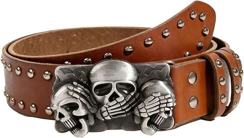 Mens Belt Leather Skull Buckle Belt Waist Band Jeans Decorative Punk Belt Black Studded Belts for Men Y2k Skull Belts in Saudi Arabia