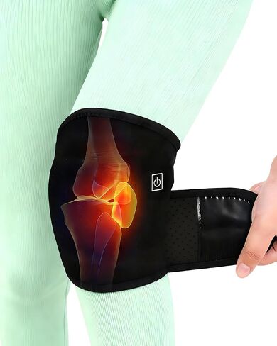 وسادة تدفئة للركبة - 3 درجات حرارة قابلة لإعادة الشحن عبر USB، غلاف قابل للتعديل لالتهاب المفاصل وتخفيف آلام المفاصل، دعامة ركبة قابلة للحمل للرجال والنساء (قطعة واحدة باللون الأسود الجديد) in Kuwait