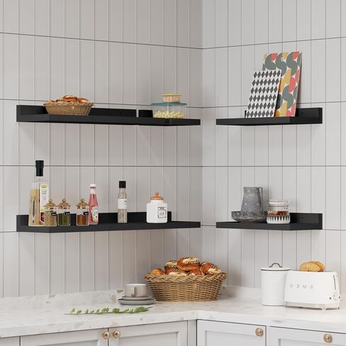 Floating Shelves for Wall Set of 5,Black Floating Shelves bathroom,30 Inch Natural Wood Book Shelf for Wall Mounted,Home Decor Display Shelving,Storage Shelves for Living Room,Bedroom,Kitchen in Kuwait