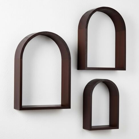 3 Set Arched Wall Shelf 9.8 x 7.5 Inch Wooden Hanging Arch Shelf Deep Display Storage Shelves Floating Shelves for Home Office Room Mini Figures Potted Plants Wall Decor(Brown) in Saudi Arabia