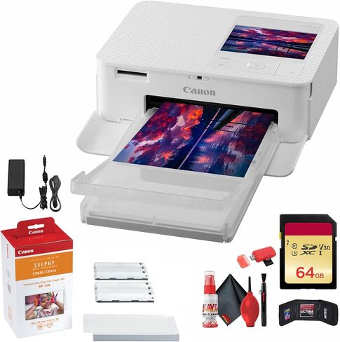 Canon SELPHY CP1500 Compact Photo Printer (Black) (5539C001) RP-108 Color Ink and Paper Set + 64GB Ultra Memory Card + Cleaning Kit + Memory Card Wallet + Card Reader in Saudi Arabia